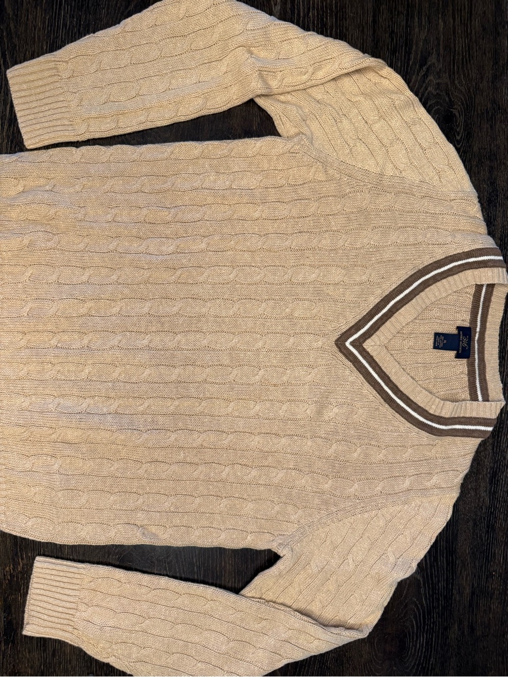 Brooks Brothers 346 Men's XL Beige Linen Cotton Cable Knit Cricket Sweater - Picture 7 of 9